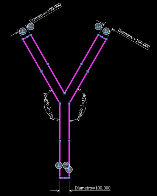 Schema di modellazione di un raccordo a 3 vie - MicroStation